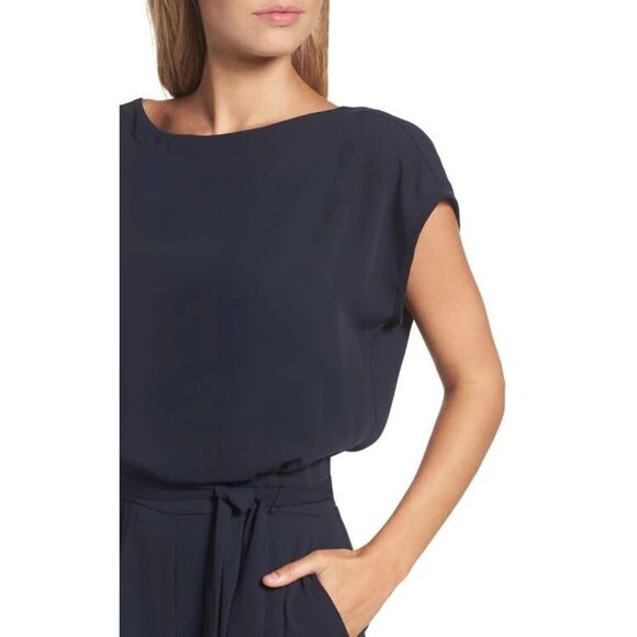 Eliza J Cap Sleeve Wide Leg Jumpsuit Navy Blue Size 12 MSRP $137 - Picture 3 of 4